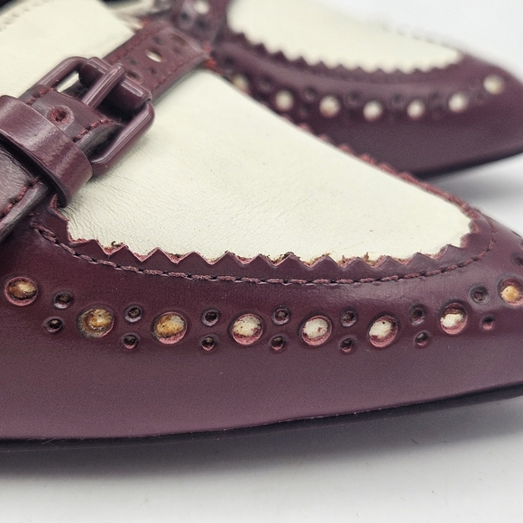 Tory Burch Darlene maroon ivory pump heels 6.5 Vintage shoes Spectator - Picture 2 of 11